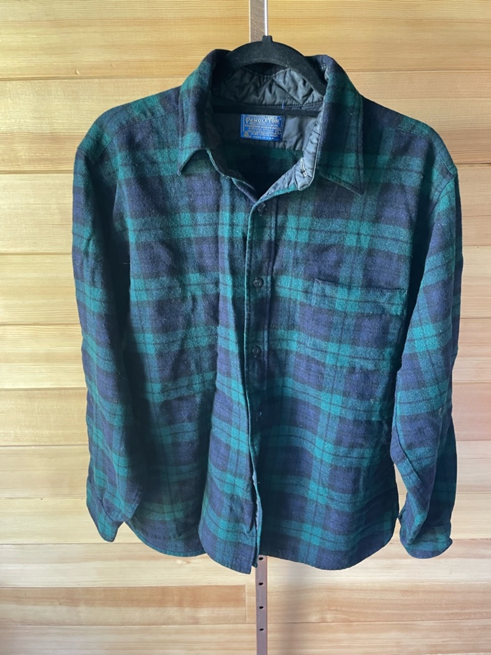 Vintage Pendleton Black Watch Plaid Wool Button Up Shirt Green, Blue & Black